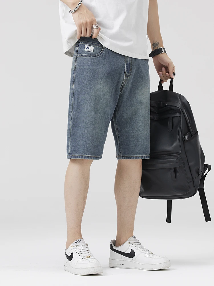 

Summer Vintage Denim Shorts Men's Thin Casual Jeans Straight Korean Personality Wide Male Short Pants Streetwear