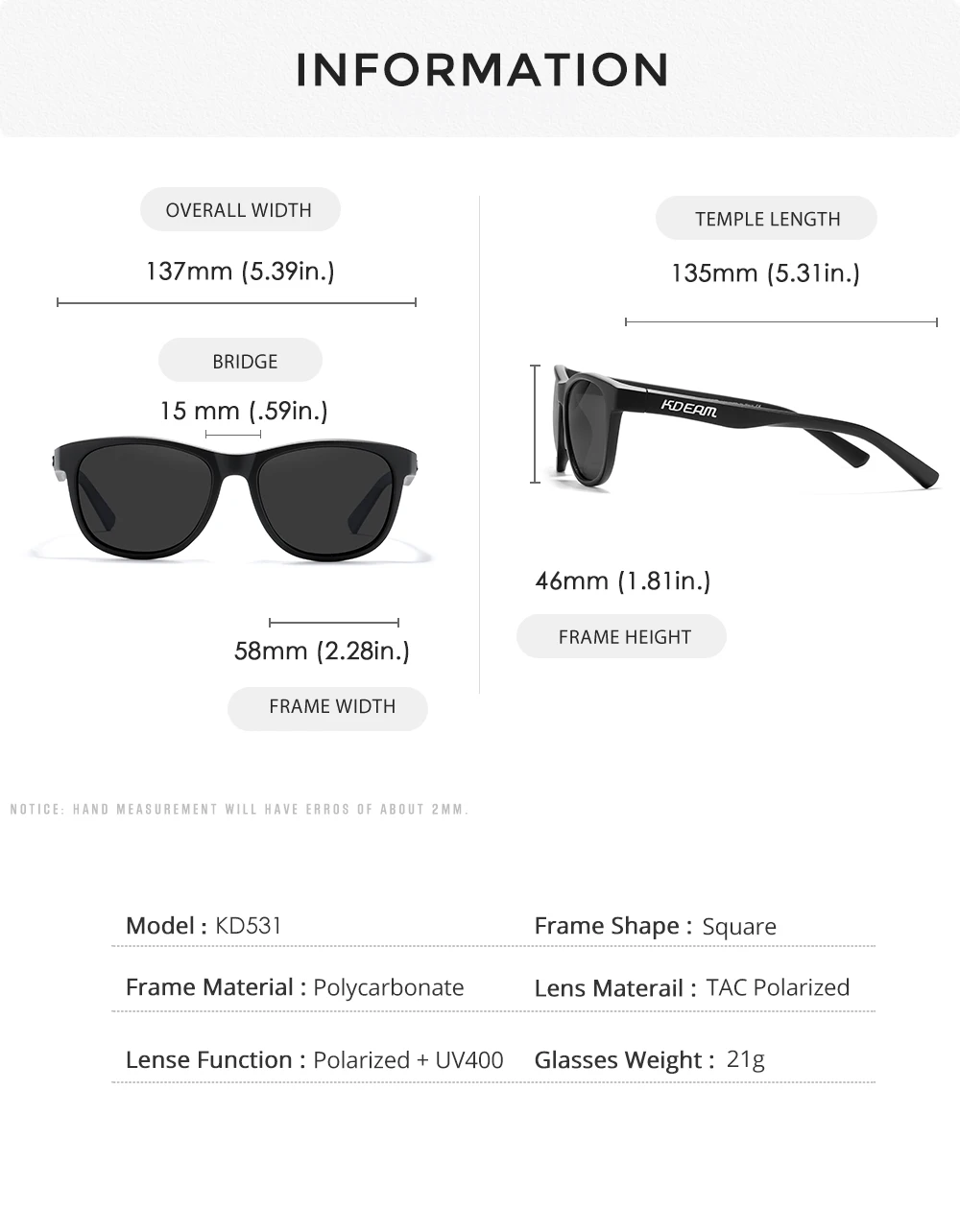 KDEAM Reduzieren Die Hellsten Licht POLARISIERTE Sonnenbrille Frauen Gesättigt Beschichtung Sonnenbrille Platz 58mm Medium Größe Shades Für Männer – Detail 7