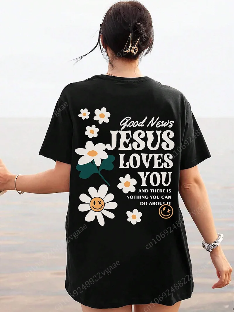 2024 Summer Jesus T Shirt Women Men Flower Vintage Adult Cotton Kids Tee Shirt Hip Hop Tops Clothes Smilie Face Christianity