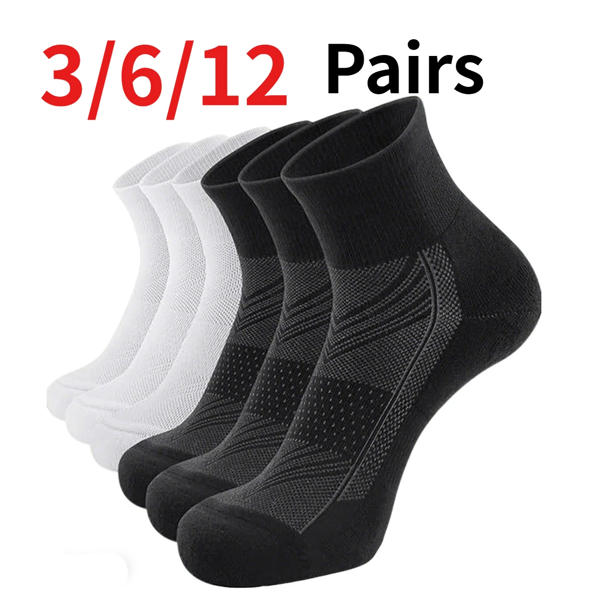 

3/6/12 Pairs Men's Running Sports Socks Breathable Sweat Absorbing Cushioned Running Basketball Athletic Casual Socks