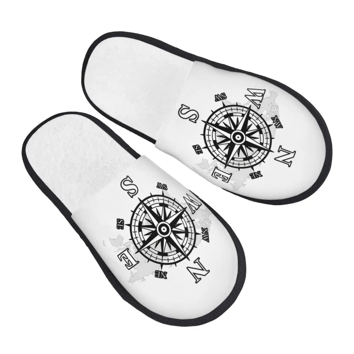 Custom Compass With World Map Soft Memory Foam House Slippers Women Cardinal Points Of Earth Comfy Warm Anti-skid Sole Slipper