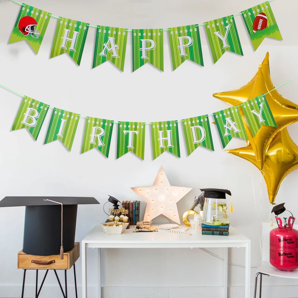 

1 set Football Theme Banner Set Unique Design Birthday Party Decorations Festive Garland Flags for Kids Room Wall Window Mantel