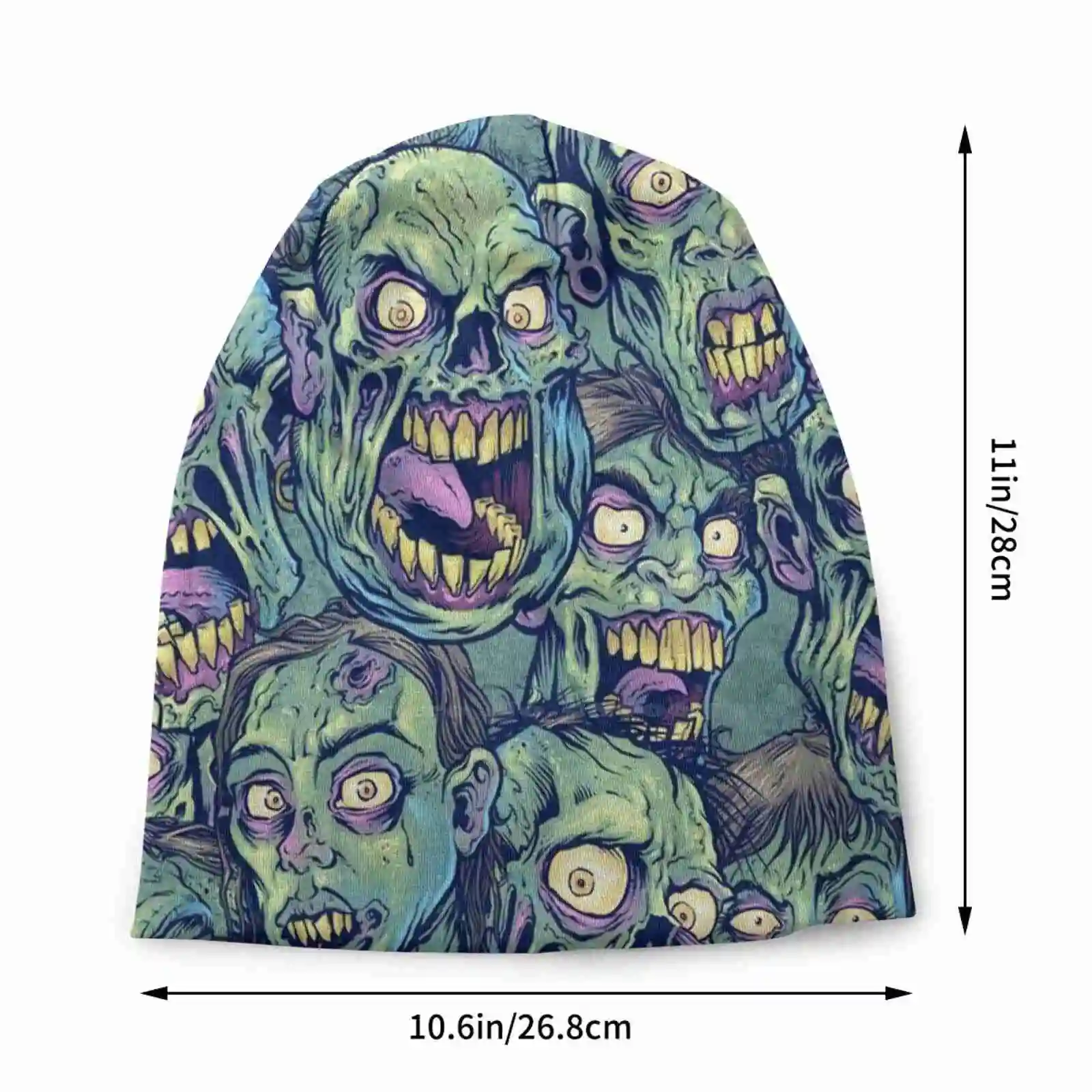 Zombie Repeatable Pattern Knitted Hat Warm Beanie Outdoor Caps Licensing Zombie Pattern Angry Cartoon Evil Green Brian Allen