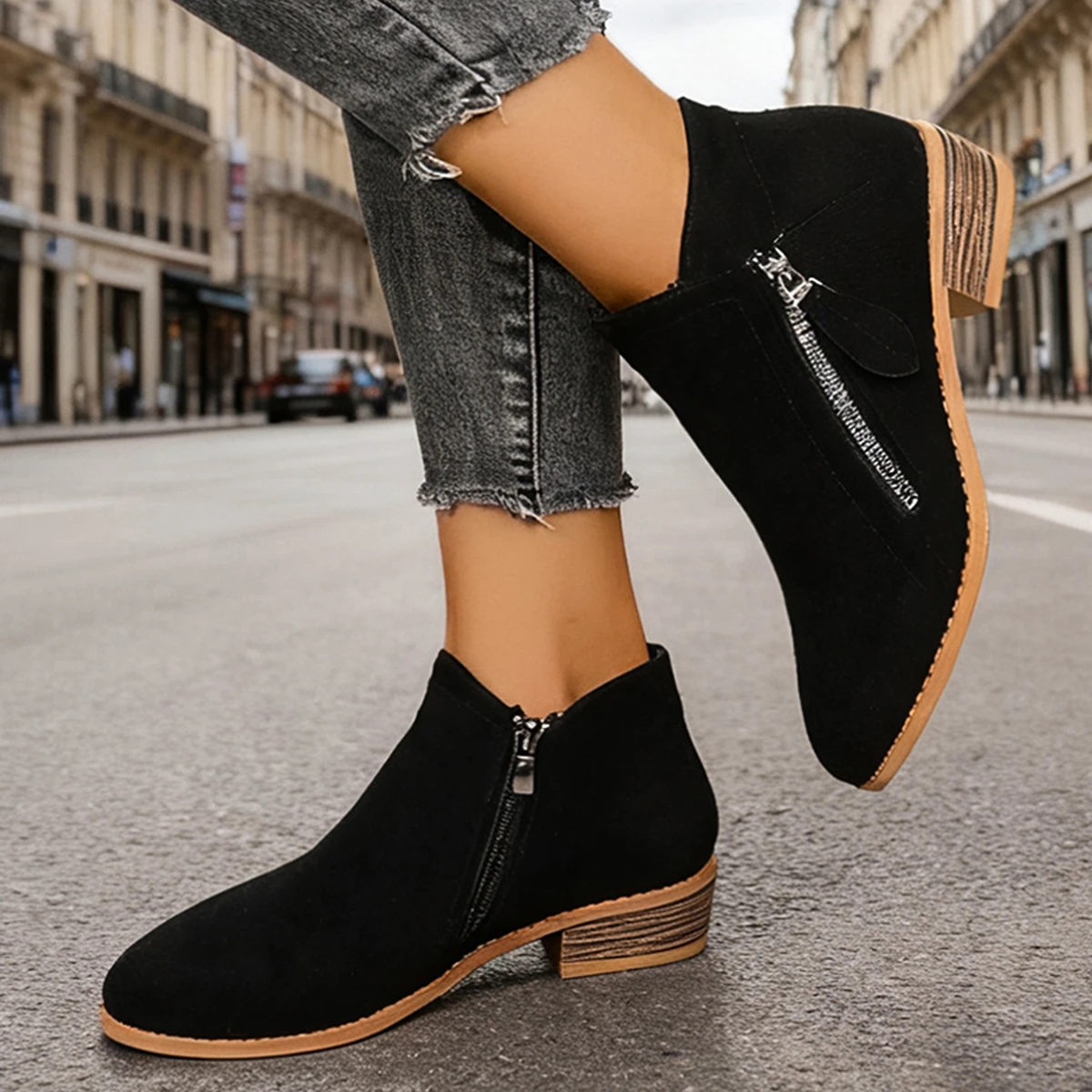 Frauen Stiefel Herbst/winter Seite Stiefeletten Weibliche Niedrigen Absatz Niedrigen Rohr Student College Stil Frauen Schuhe Bequeme Outdoor schuhe – Detail 12