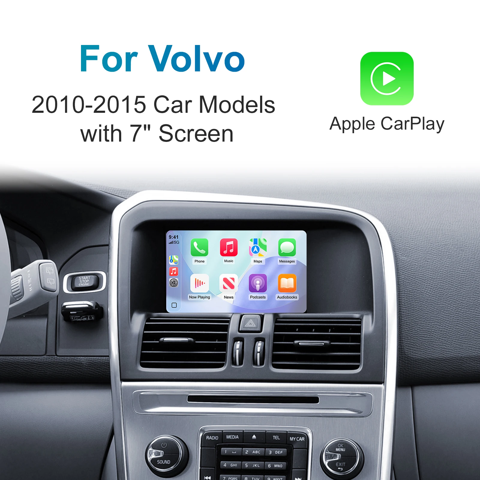 Wireless CarPlay Android Auto Retrofit Kit Decoder Box CarPlay Interface for Volvo V40 V60 S S60 XC60 V70 XC70 S80 2010-2015 with 7 inch Screen