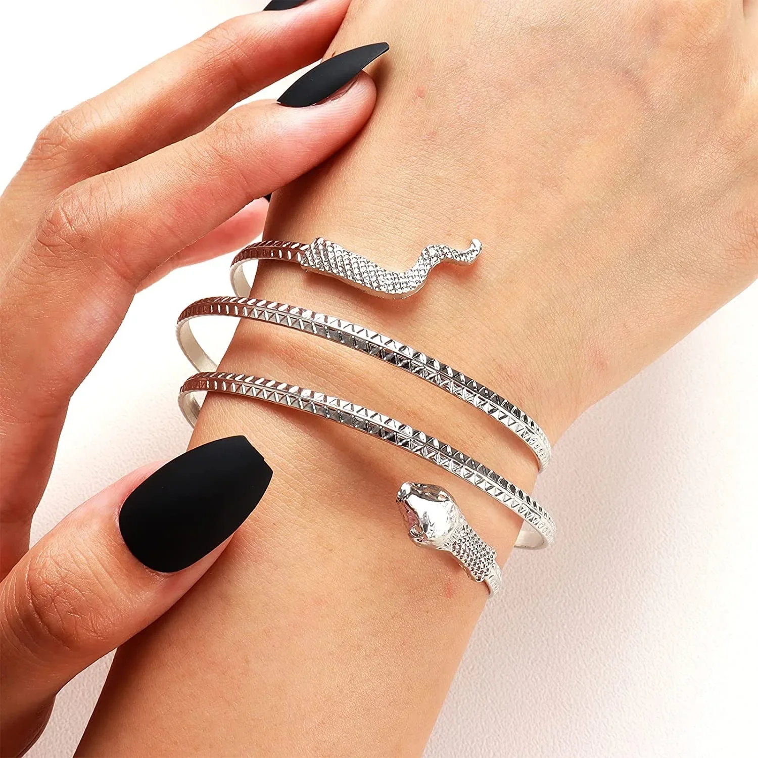 Punk Hyperbole Snake Shape Bracelet Gold Sliver Color Serpentine Arm Cuff Armlet Women Festival Bridal Dance Jewelry