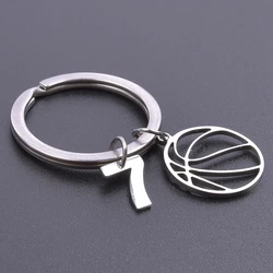 0-9 Number Charm Hollow Basketball Pendant Keyring Stainless Steel Key Rings For Women Men Accessories Jewelry Anniversary Gift