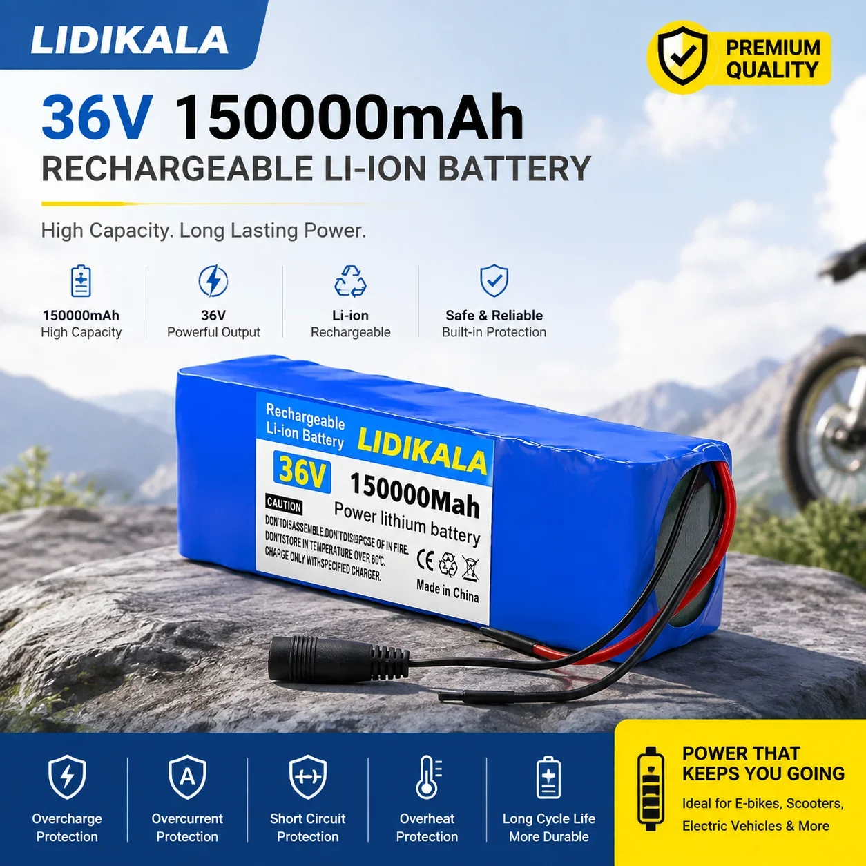 Batteria portatile agli ioni di litio 36V 150Ah 10S3P 18650 con sistema di protezione BMS, batteria di ricambio per scooter elettrico, e-bike e veicoli elettrici.