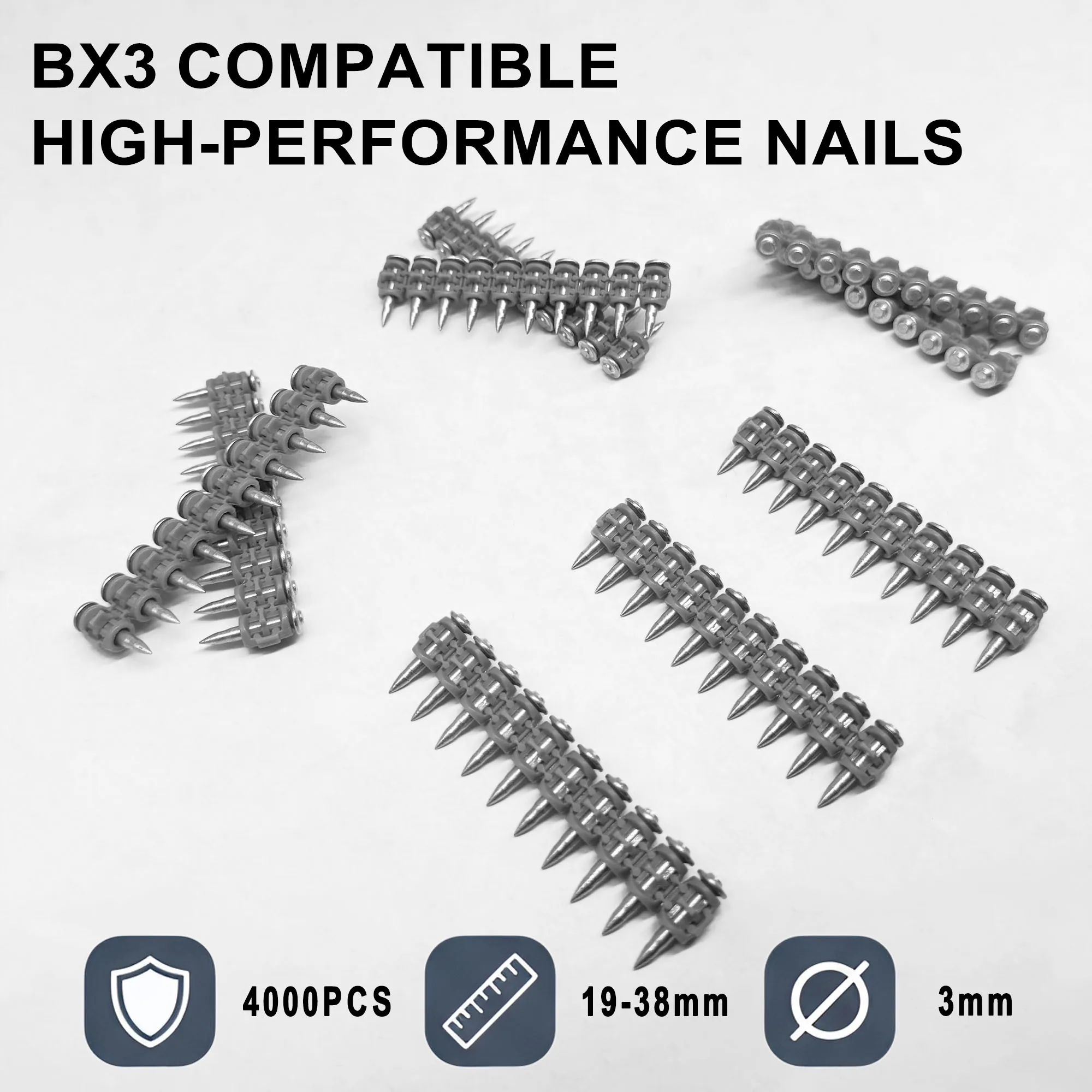 4000PCS 3mm Straight Nails Compatible with Hilti BX3 Nailer Concrete Drive Pins for Metal Framing Steel Track Fixing