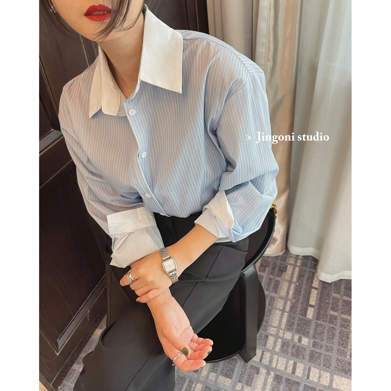 

Women Long Sleeve Shirt Cropped Stripe Vintage Blouses Top Fashion 2023 Spring Clothing Summer Luxury Cardigan Korean Y2k New