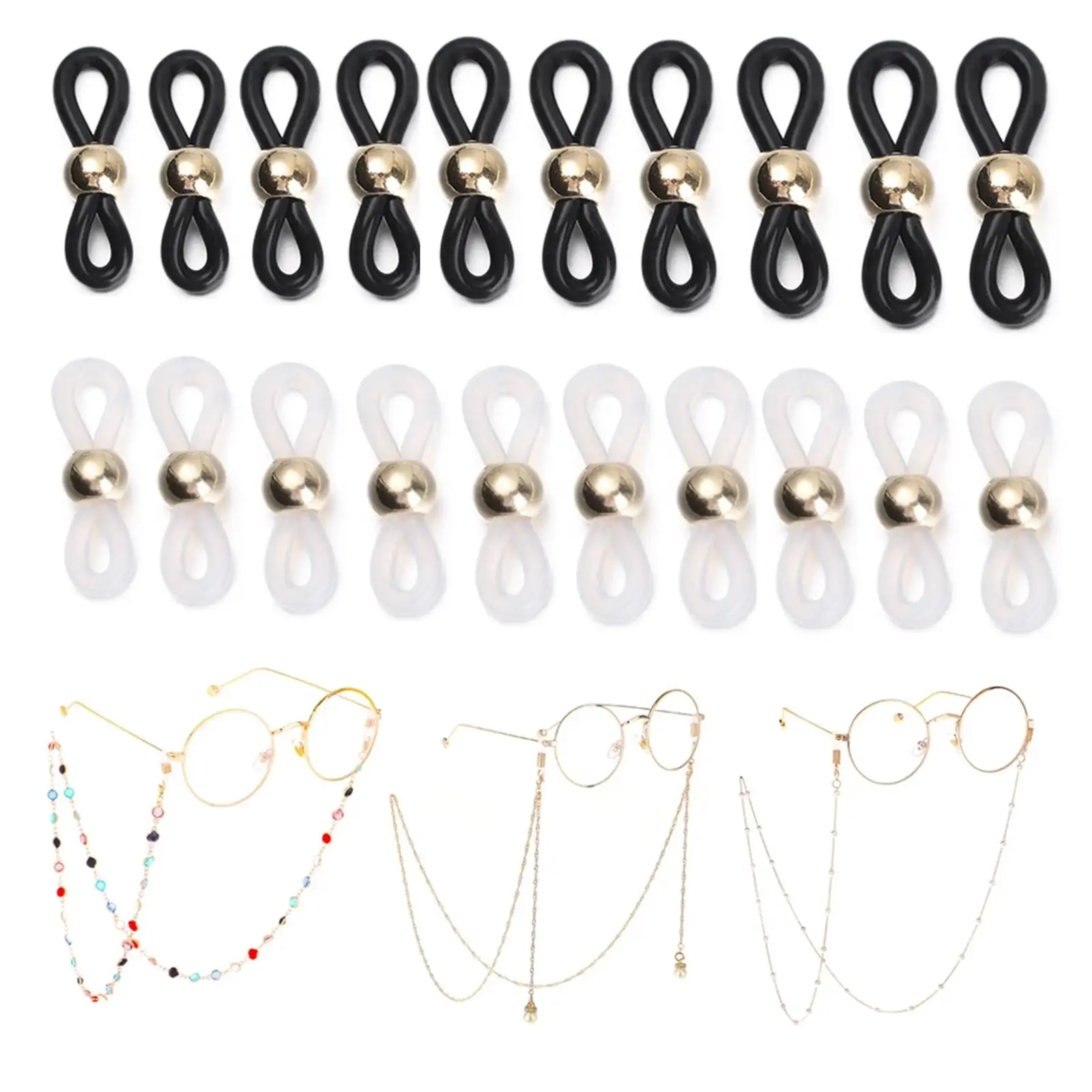 Silicone Spectacle Chain Ends Adjustable Connectors Jewelry Cable Kit for Eyeglasses Craft Lanyard Necklace