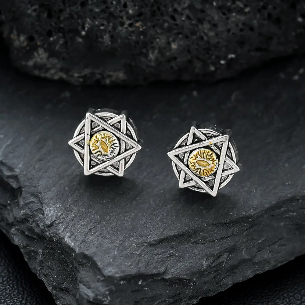 Magnetic Stud Earrings For Men Hexagram Eye of Providence No Piercing Fake Earings Clip On Ear Punk Goth Stainless Steel Jewelry