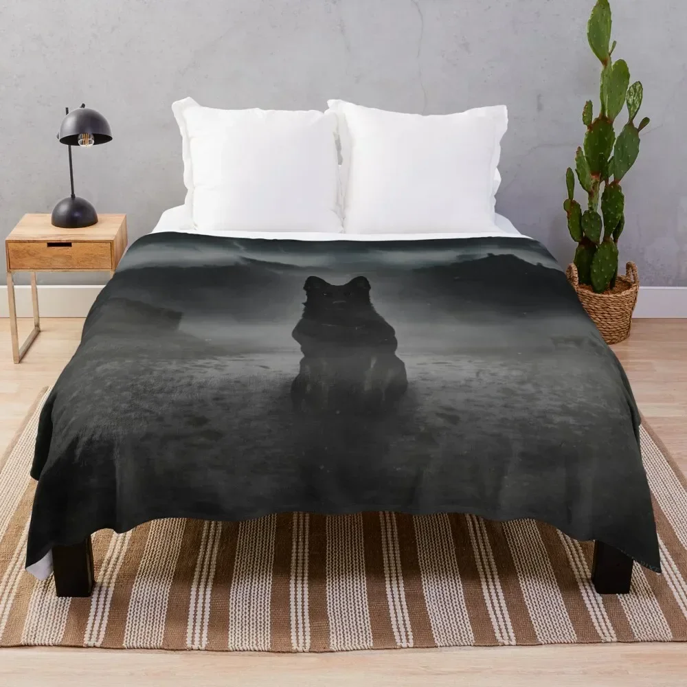 

Black german shepherd in the fog Throw Blanket blankets ands Baby Luxury Throw Blankets