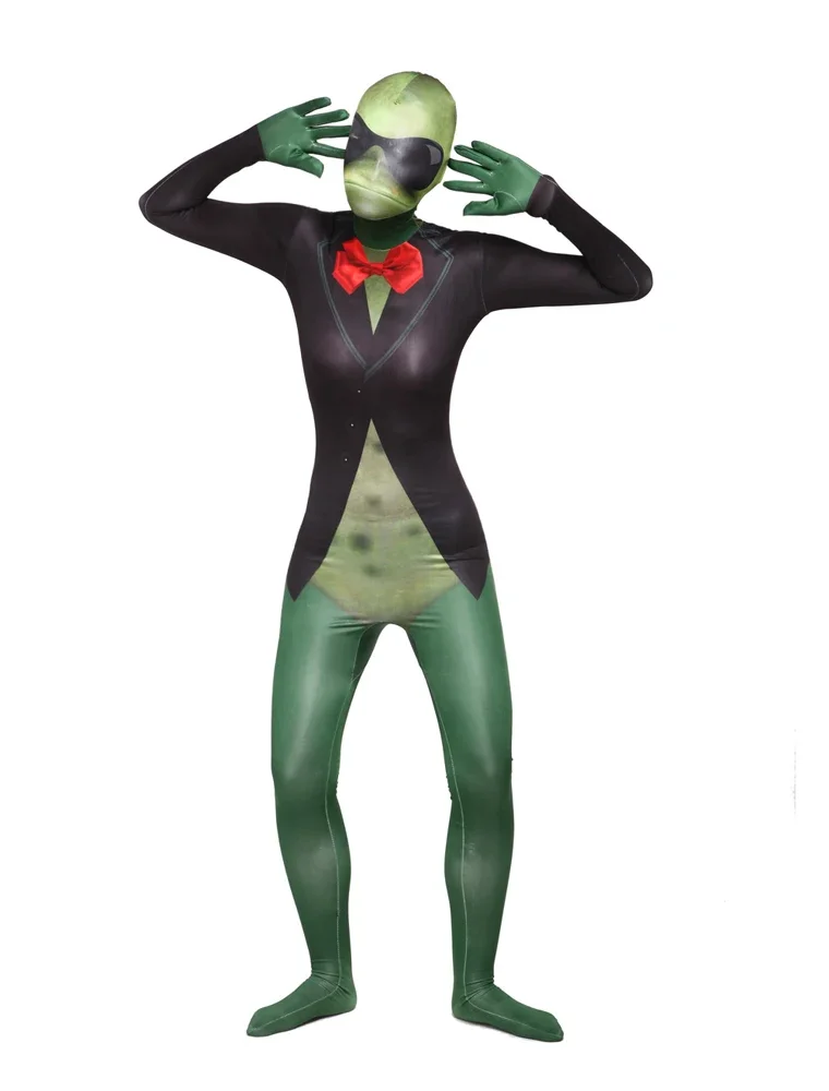 

3D Printing Movie Halloween Green Frog Bodysuit All-inclusive Tights Cosplay Zentai Jumpsuit Adult Party Set Spandex Costume
