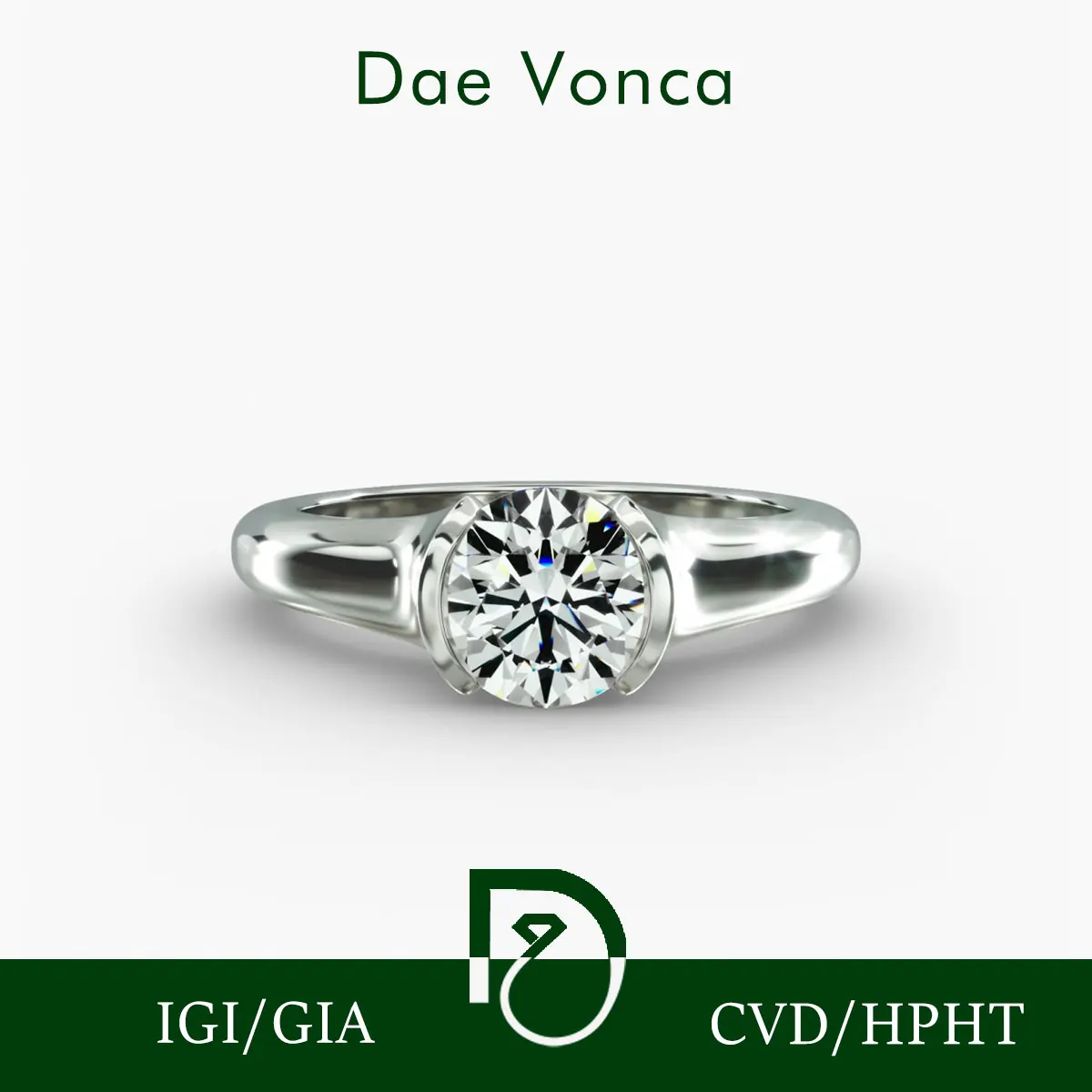 9K/14K/18K White Gold Half Bezel Diamond Ring Brilliant Round Cut Lab Grown Diamond DE VS1/VVS2 IGI Solitaire Engagement Ring