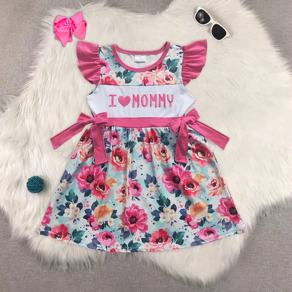 

Розовые платья до колена с цветочным принтом для маленьких девочек I Love Mom