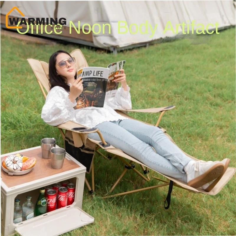 Warming New Style 2025 Outdoor Recliner Camping Break Folding Chair Camping Portable Ottoman Beach Chair Reclining Chair