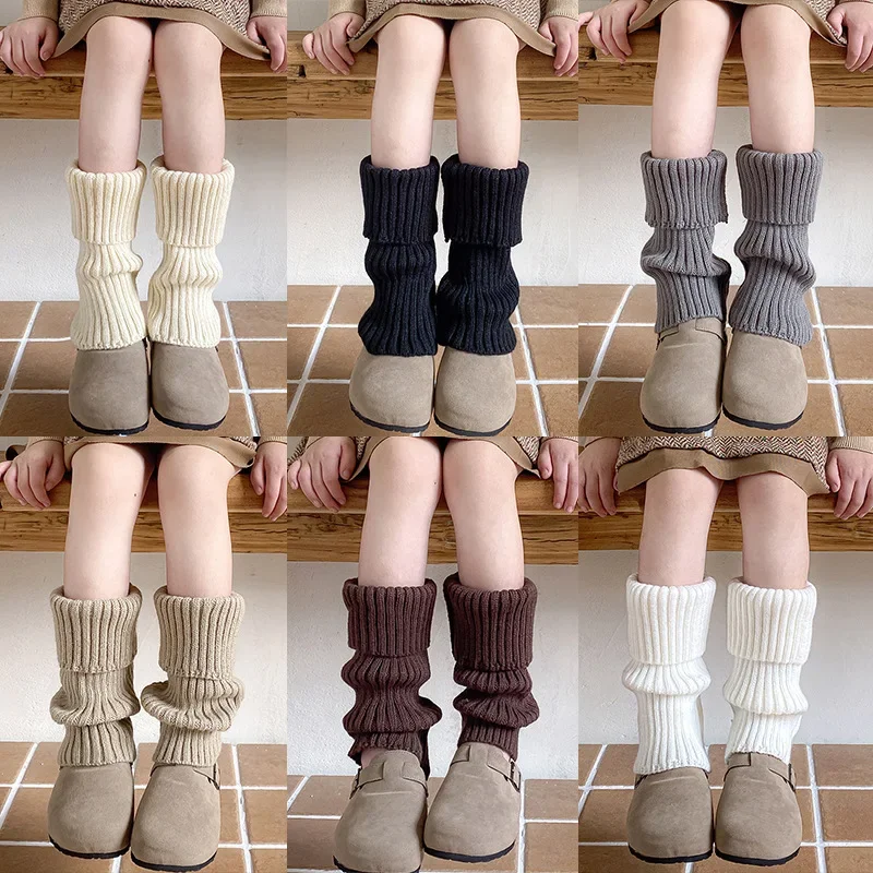 Children Autumn Winter School Sock Stacked Design Korean Fashion Kids Leg Warmers Maillard Thicken Knitted Mid-Calf Sock