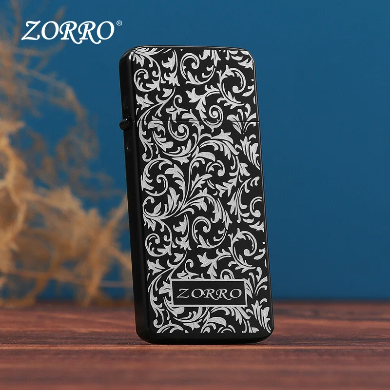 ZORRO-Ultra-thin Brass Kerosenei Lighter for Boys and Girls, Ultra-thin, Black Ice, Creative Personality, Portable Lighter