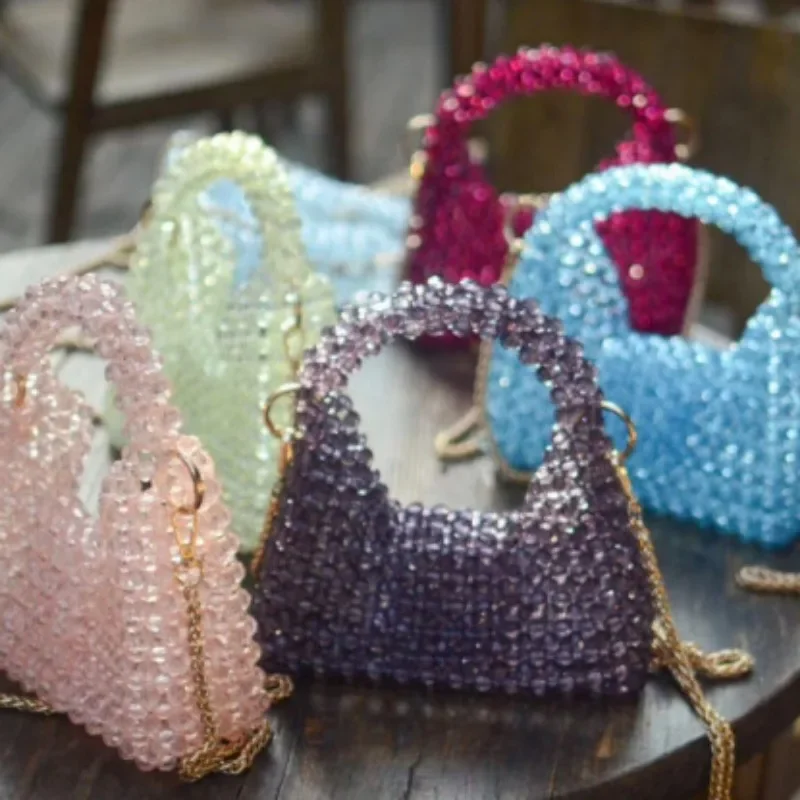 

Beaded Woven Acrylic Multi-color Corner Bead Flip Trapezoidal Handbag New Street Trend Handmade Women Tote Dropshipping Lady