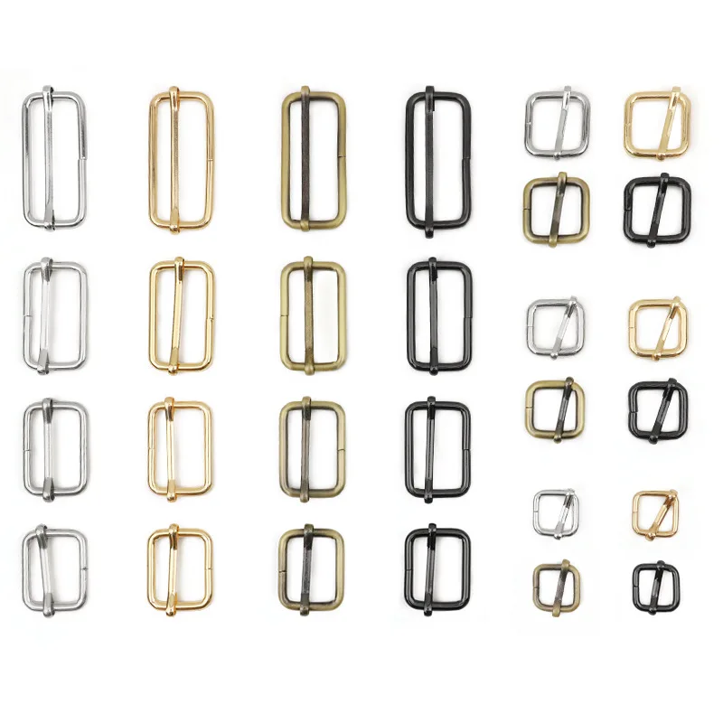 10pcs/pack Metal Slides Tri-Glides Wire-Formed Roller Pin Buckles Strap Slider Adjuster Buckles