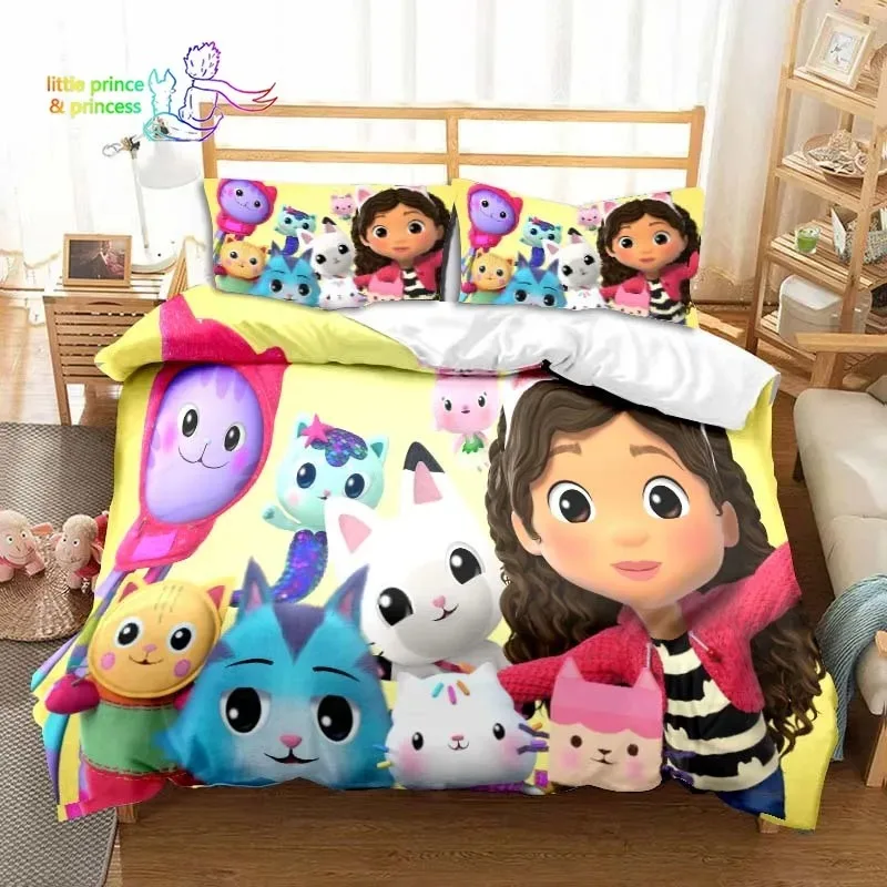 Gabby's Dollhouse Cartoon 3D Bedding Set Single Twin Full Queen King Size Bed Set Adult Kid Bedroom Bedding Gift