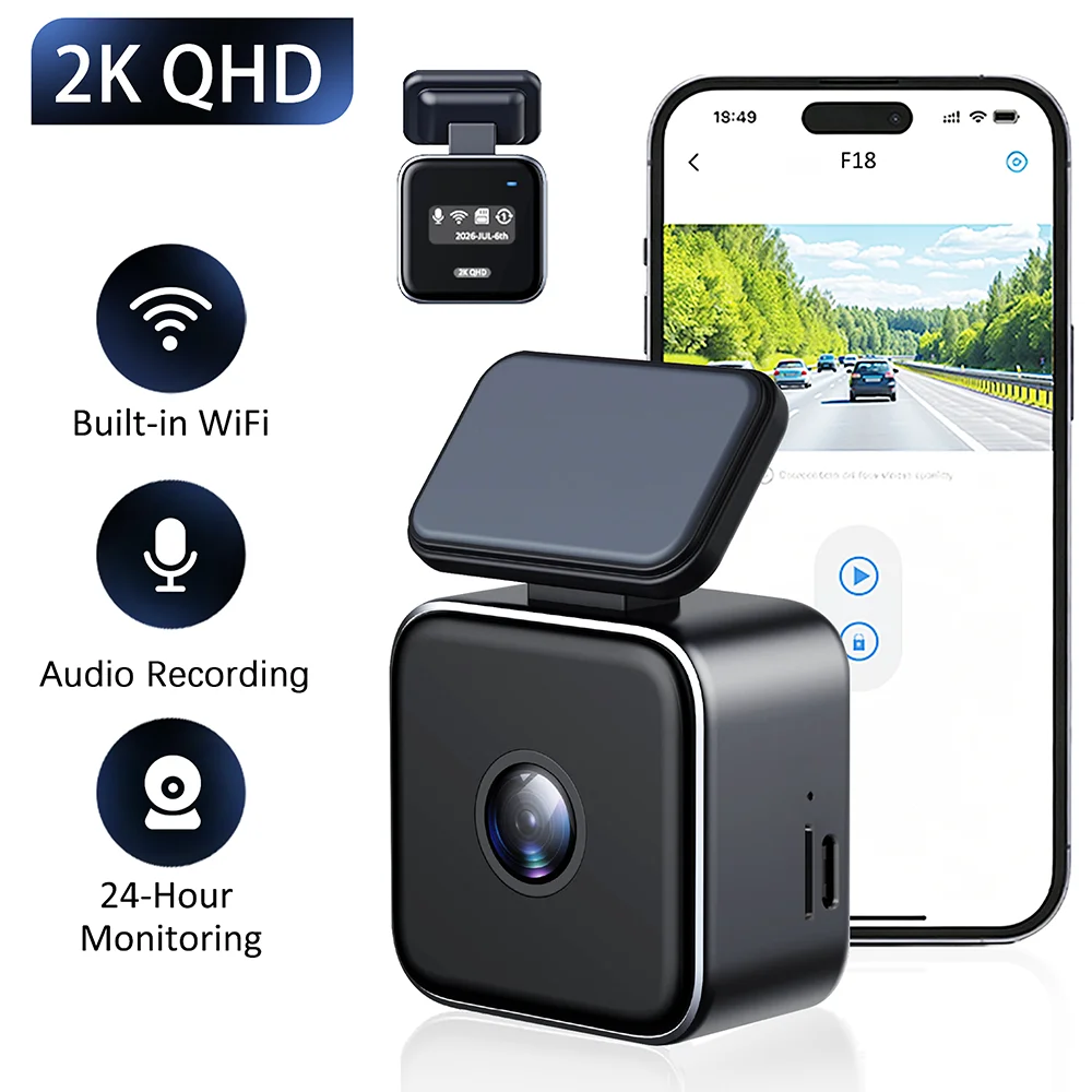 Car DVR Mini Dashcam 2K WiFi 24H Parking Time-Lapse Recording Night Vision G-Sensor Black Box Video Recorder Dash Camera