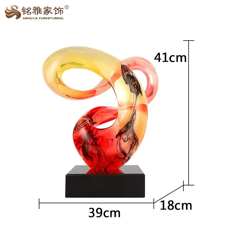 Modern Abstract Red Resin Sculpture Transparent Art Statue Luxury Home Decor Ornament for Living Room Shelf Desktop Display