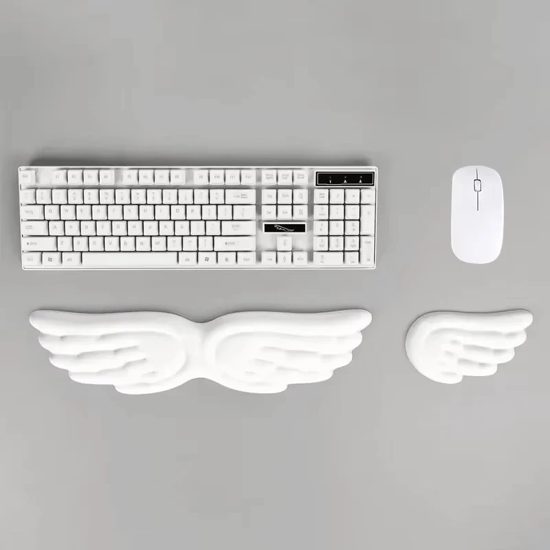 Angel Wings Shaped Keyboard Mouse Wrist Rest Wing Memory Foam Anti-slip Silicone Ergonomic Wrist Guard Table Mat Mouse Pad Set