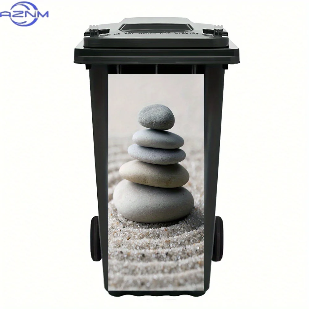 2D1pc Zen - Style Still - Life Pattern of Stacked Stones on the Sand -  Adhesive Trash Can Sticker for Home Art Decoration, Wa