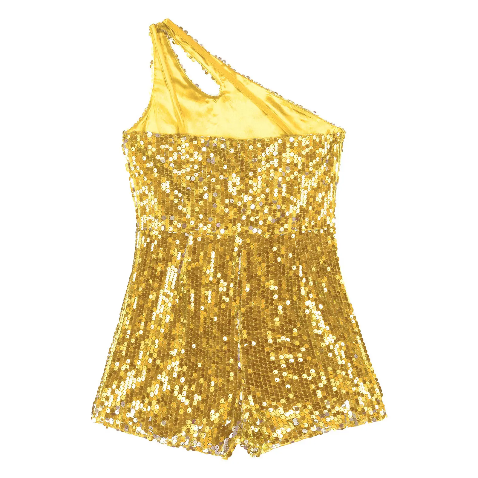 Kid Girls Shiny Sequin Bodysuit Jazz Cha-Cha Dance Jumpsuit Sleeveless Short Rompers for Birthday Wedding Party Prom Performance