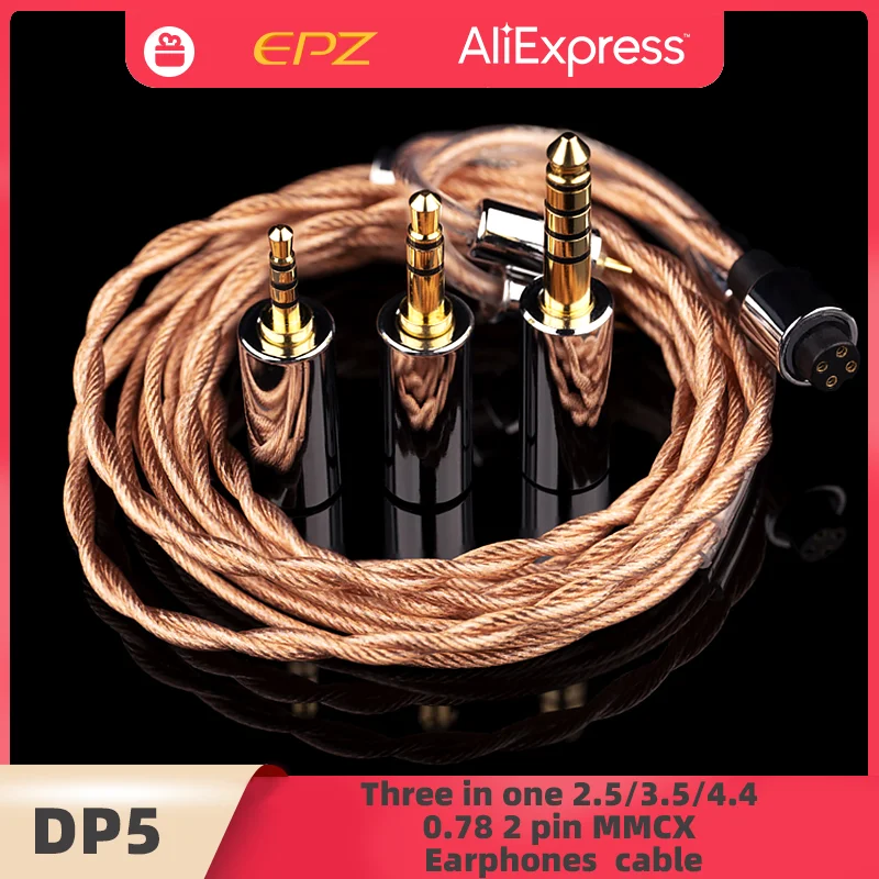 EPZ HIFI słuchawki IEM kabel DP5 pojedynczy kryształ miedziany przewód modernizacyjny 2.5/3.5/4.4mm wtyczka trzy w jednym 0.78mm 2pin/MMCX