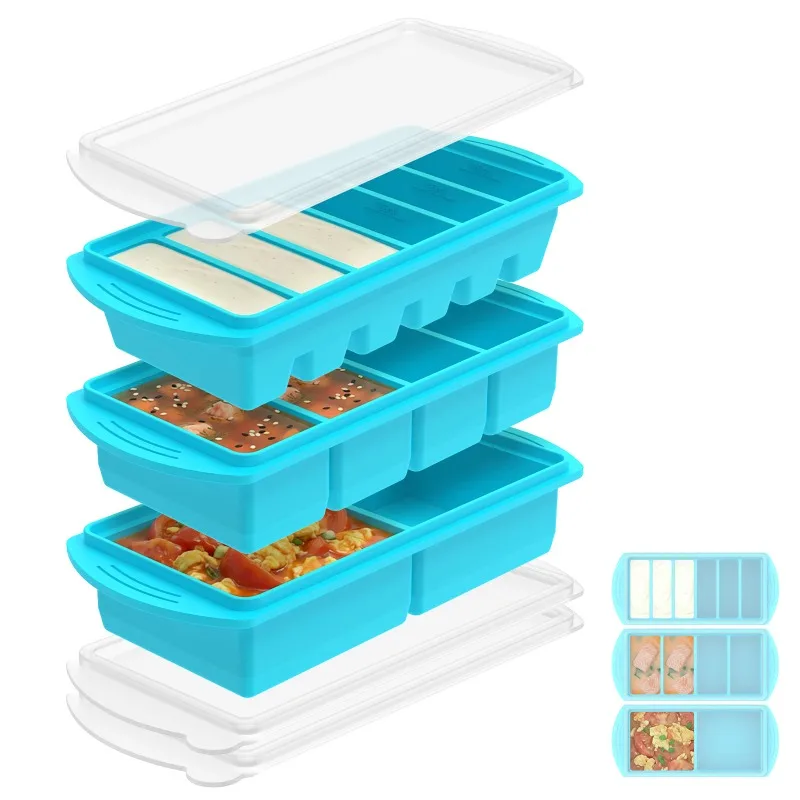 2/3 Pack Silicone Freezer Trays with Lid Leak-proof Soup  Containers Mold for Preparing Meals in Different Portion Sizes