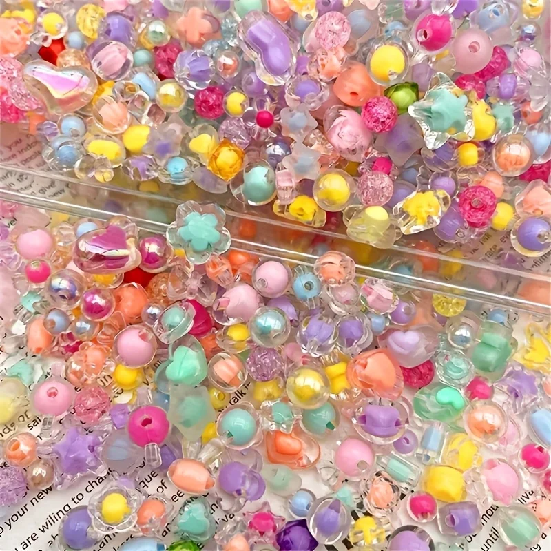 30g/1.06oz, includes a mix of star, heart, butterfly, bow, round bead, flower bead, and various colorful styles. Simple and prac