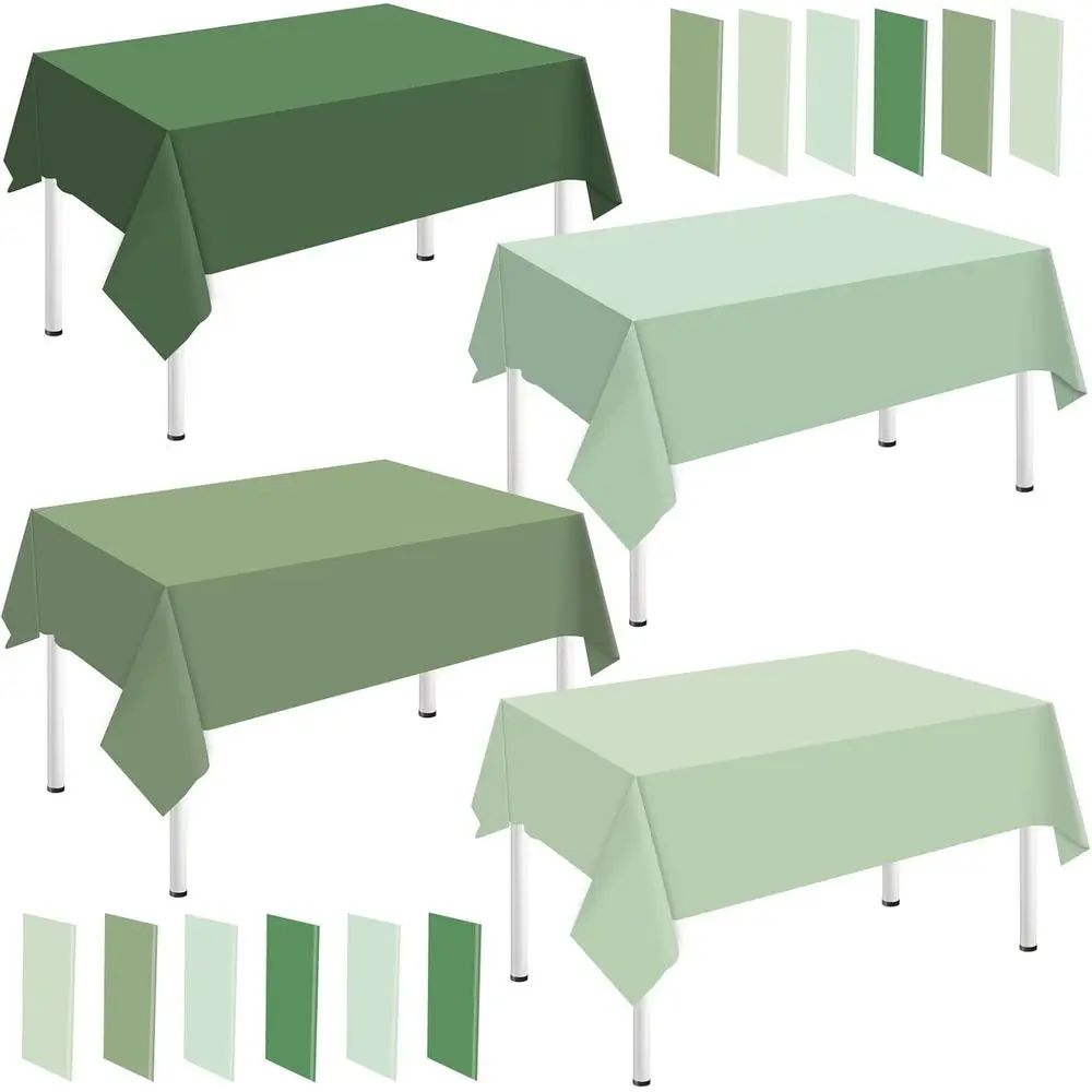 

Sage Green Plastic Tablecloths, 16-Pack, 4 Color Options, Waterproof, Disposable, 54x108 Inches for Party Decorations