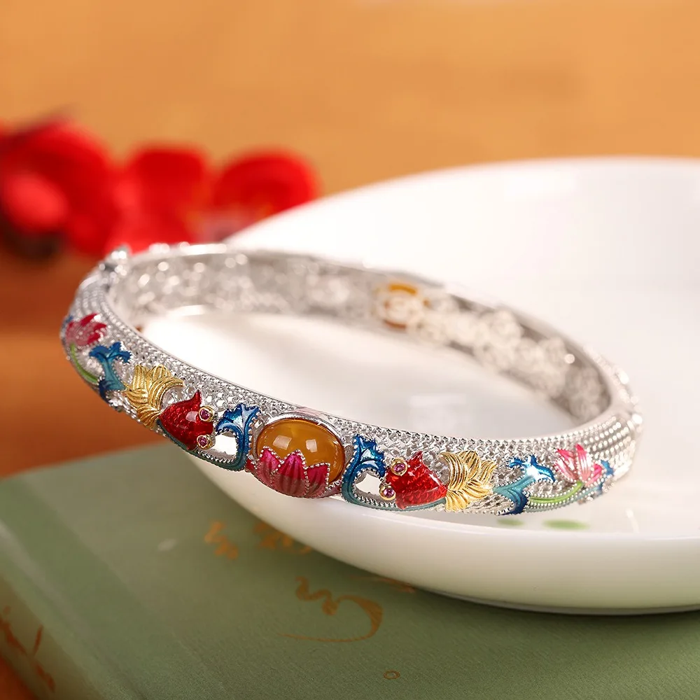 S925 Silver Hollow out Phoenix Wax Bracelet Vintage ethnic style red agate bracelet Fashion luxury jewelry design gift