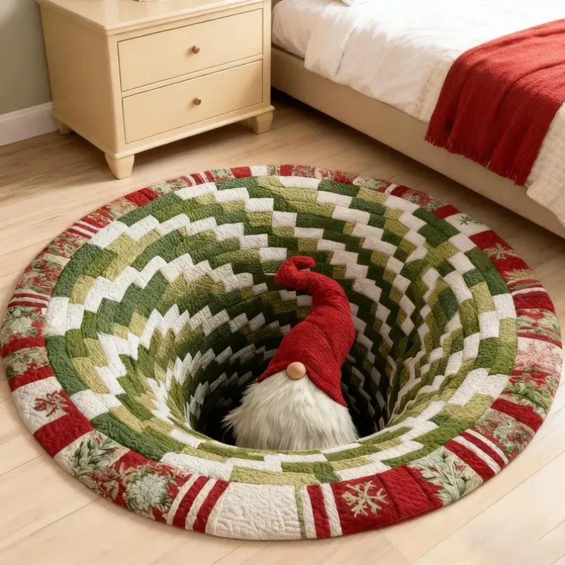 Round Brick Well Gnome Illusion Rug Soft Red Brick Wall Dwarf Pattern Decor Carpet For Playroom Bedroom Living Room Decor