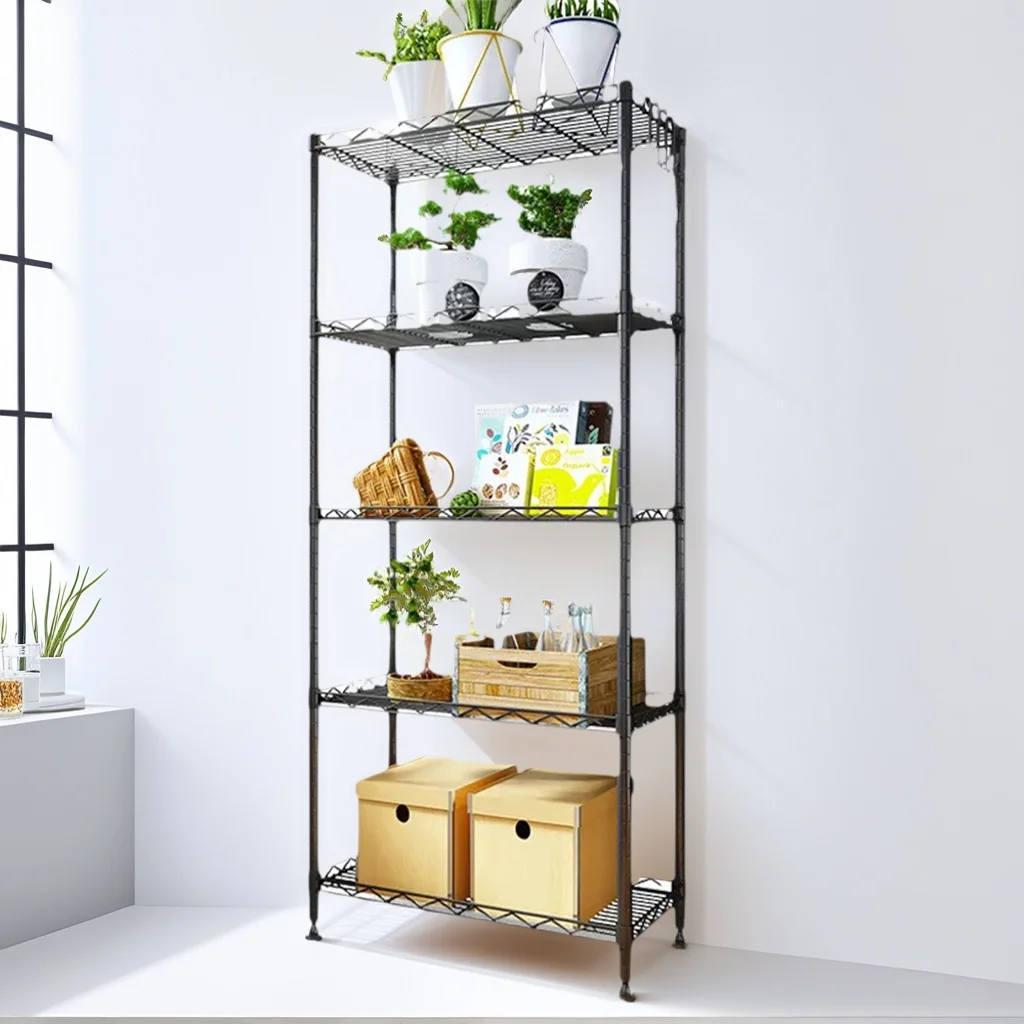 5-stufiges Metall-Lagerregal für den Boden, mehrschichtiges Haushalts-Lagerregal, Mikrowellenherd-Organizer, Speisekammer-Regale, Lagerregal