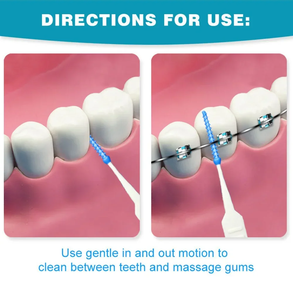 Silicone Interdental Brushes with Floss Picks for Plaque Removal and Deep Cleaning Between Teeth Gaps