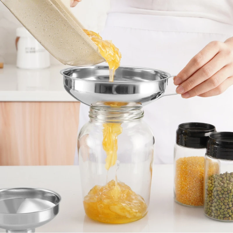 Embudo de boca ancha de acero inoxidable, embalaje de mermelada, ensalada para tarros, aceite filtrante enlatado, vino, agua, especias, accesorios de cocina, herramientas