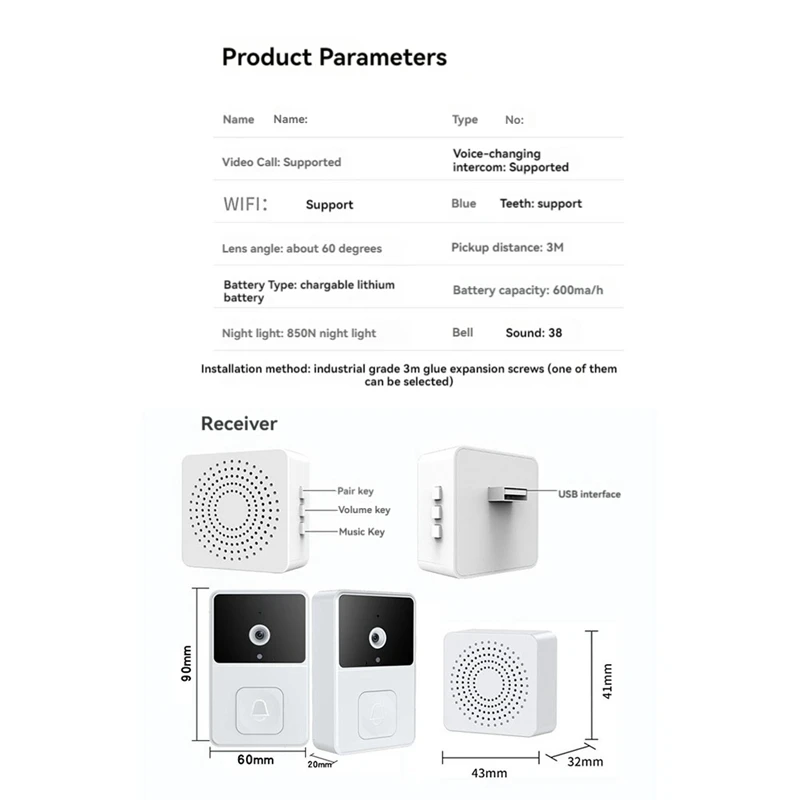 Беспроводной умный дверной звонок, Wi-Fi видеокамера, ночное видение, двухстороннее аудио, облачное хранилище, безопасность