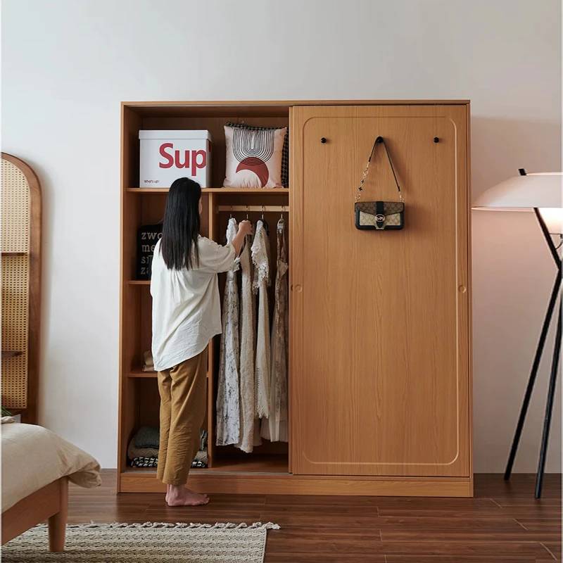 

Decoration Brown Wardrobes Closet Wooden Tall Long Sliding Space Wardrobes Storage Cute Saving Guarda Roupas Furniture For Home