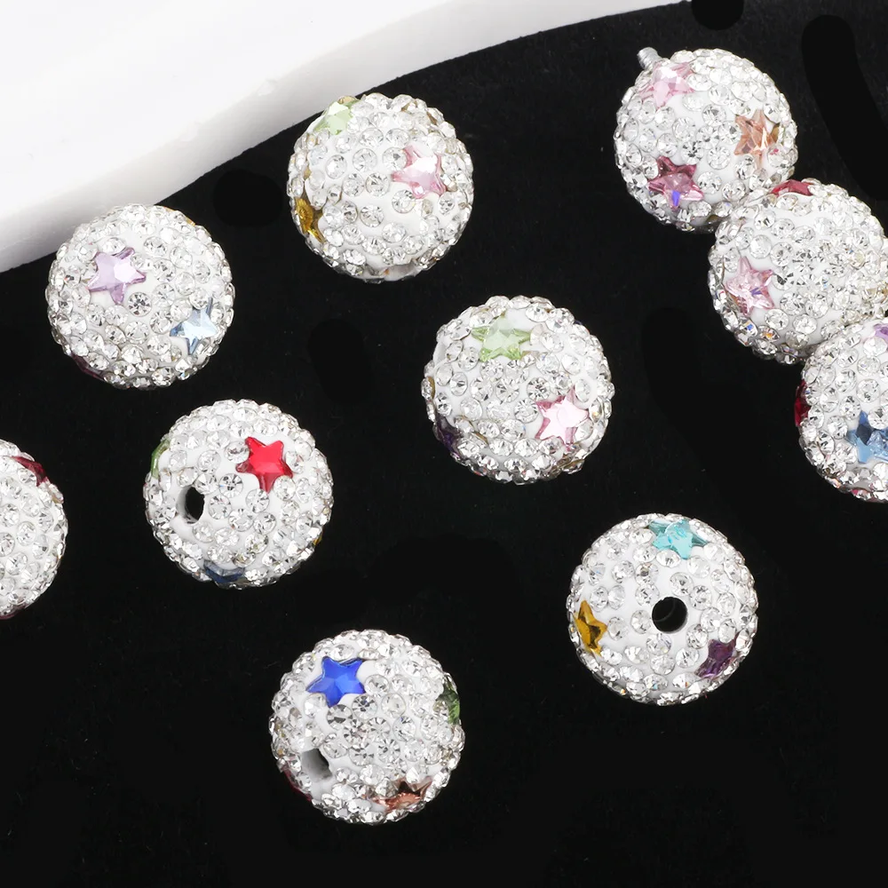 New Crystal Rhinestones Stars Paved Bling Glitter Round Gumball Bubblegum Jewelry Polymer Clay Beads Fit Bracelet Pen 16mm 20mm