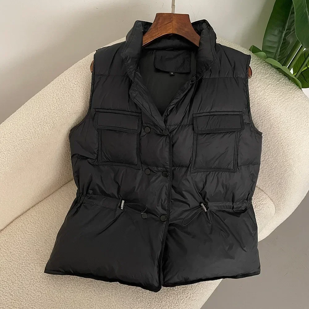 2024 New Light Women Short Vest Warm Waistcoat Female White Duck Down Jacket Coat Sleeveless Fashionable Outerwear Streetwear