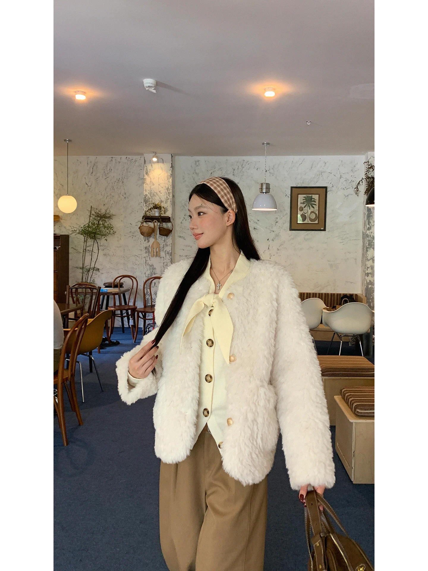 Red Celebri Lamb Fur Jaet Women's ort Sle Korean System Warm Cotton Clothes Small Size Winter Faion Outerwear