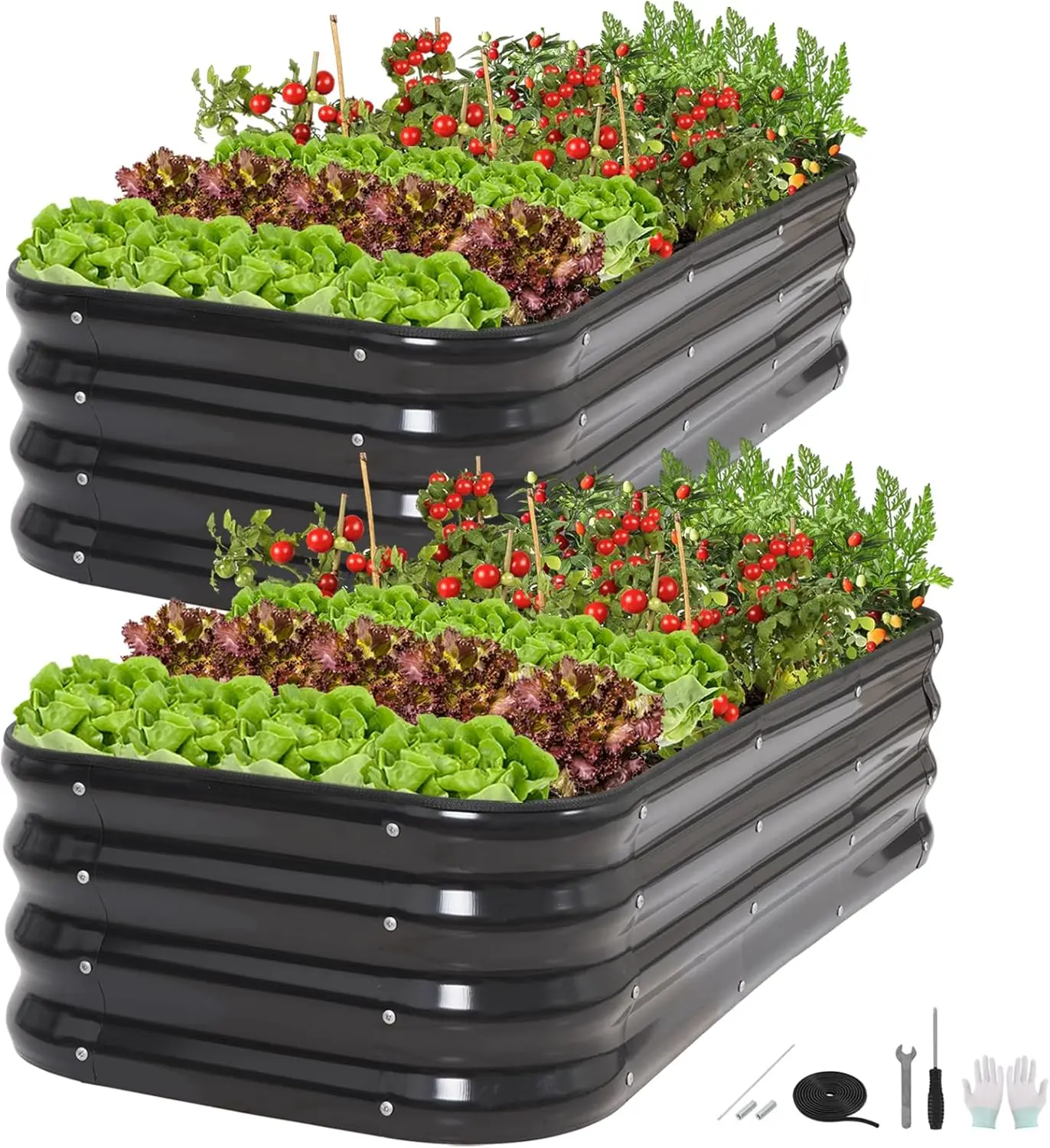 

4x2x1ft Galvanized Metal Raised Garden Bed Planter Box 2 Pack for Plants, Vegetables, Flowers, Herbs, Fruits