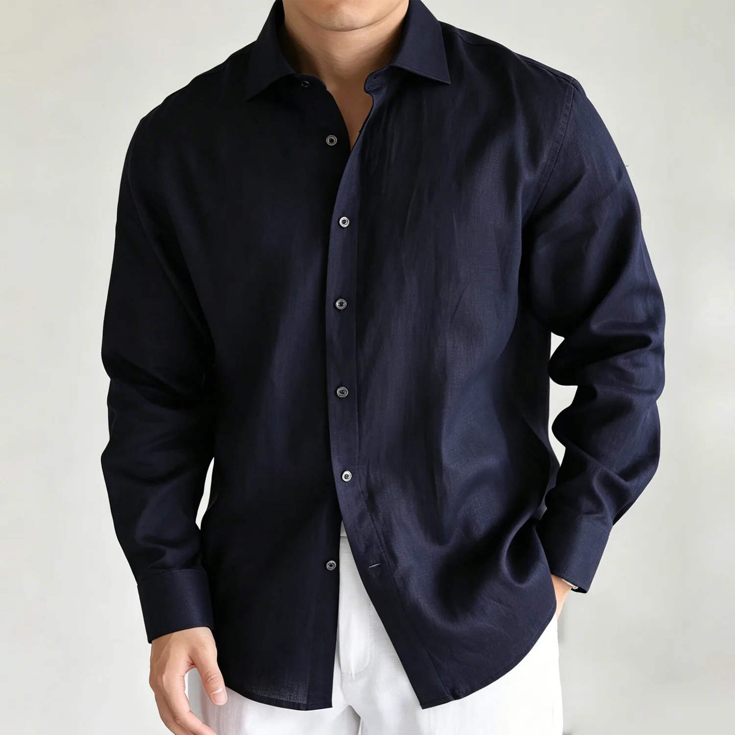 Italian 100% Linen Long Sleeved Shirt for Men in Summer Daily Commuting Old Money Style Loose Fitting Sun Protection Shirt TEE