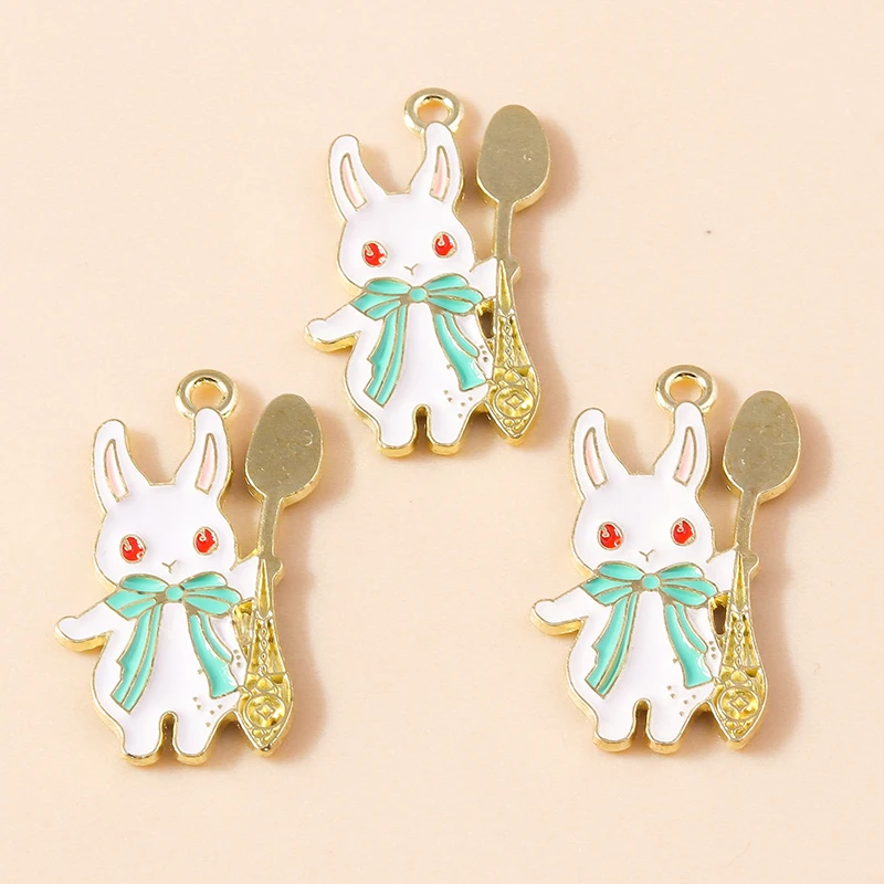 10pcs Enamel Mini Rabbit Charms for DIY Jewelry Making