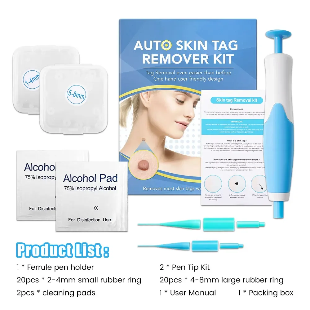 Auto Skin Tag Removal ชุดเครื่องมือไม่เจ็บปวดผิวป้าย Mole สิวกําจัดหูดปากกาทําความสะอาด Swabs Facial Skin Care เครื่องมือความงาม