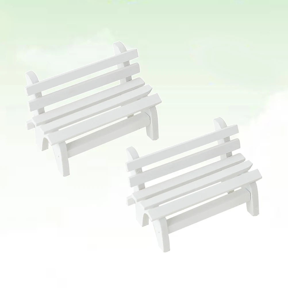 

2pcs Miniature Wooden Bench White Light Garden Porch Chair For Home Decoration Bookshelf Sill Ornament Miniature Craft